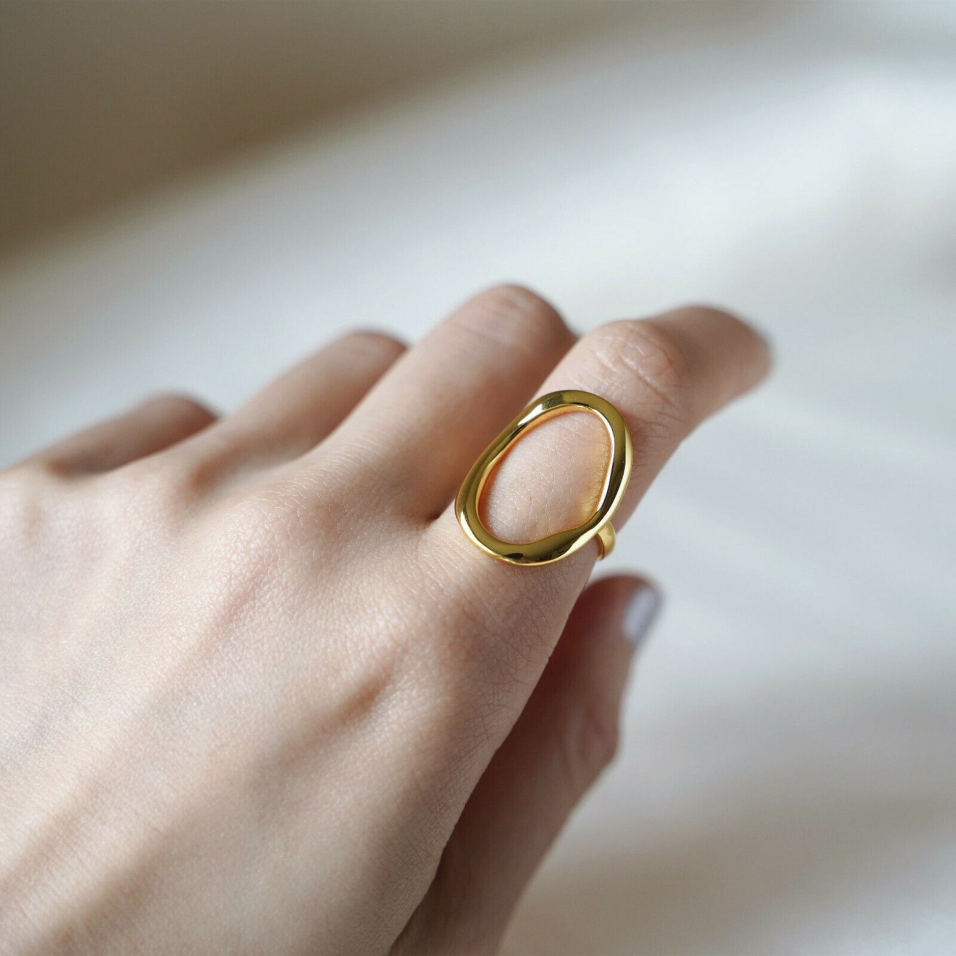 Gold on sterling silver rings chunky Shiny Bent oval shape cove ring - sugarkittenlondon