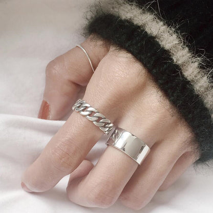 Oxidized Sterling Silver 6mm Curb Chain Biker Ring Open Band Unisex