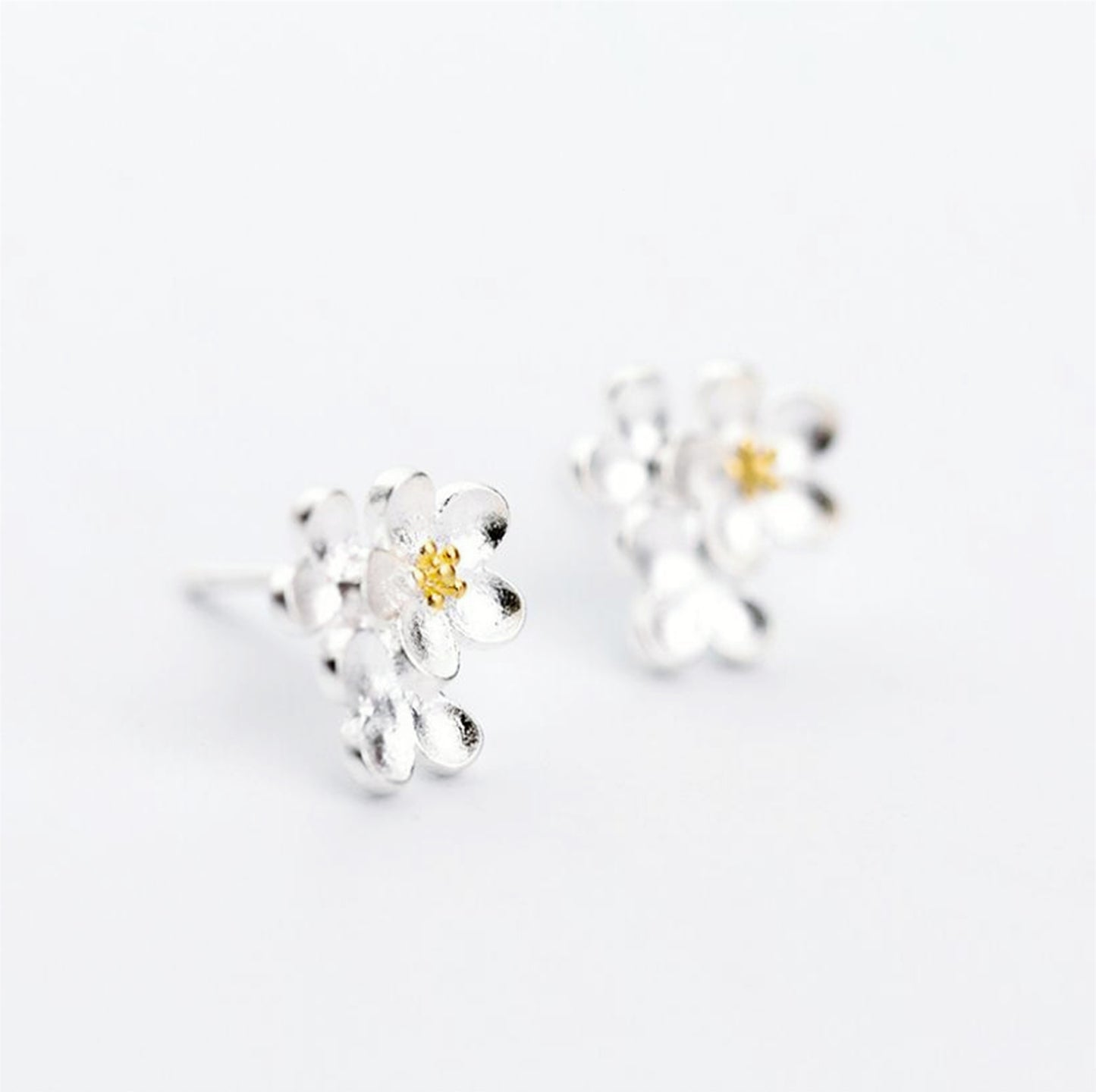 Sterling Silver Cupped Flower Cherry Blossom Cascade Stud Earrings