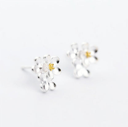 Sterling Silver Cupped Flower Cherry Blossom Cascade Stud Earrings