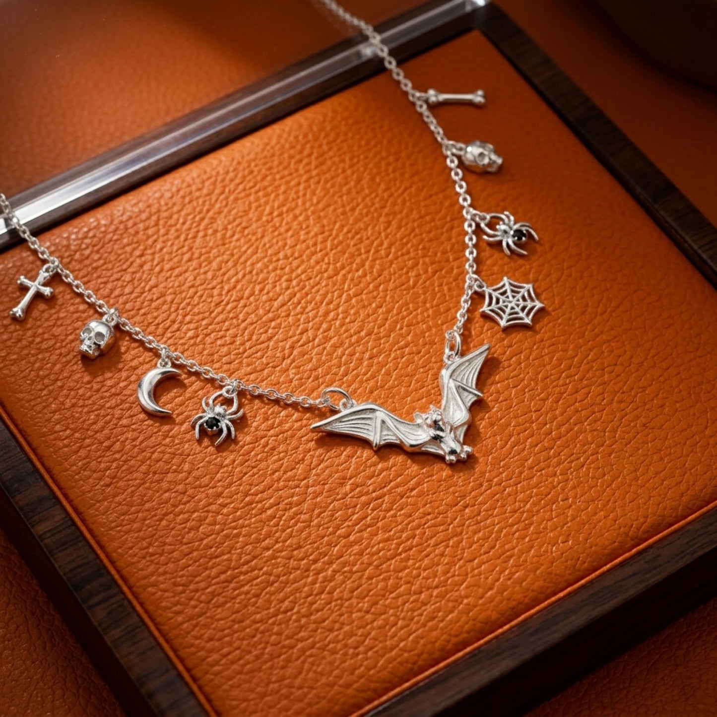 Sterling Silver Flying Bat Gothic Feather Wing Halloween Connector Charm Pendant