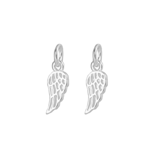 Small feather wing charm in silver-tone metal, with loop bail