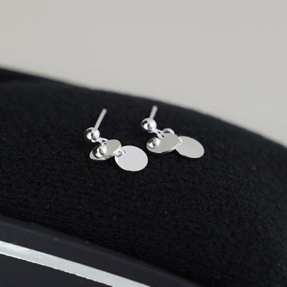 Silver Double Disc Drop Earrings