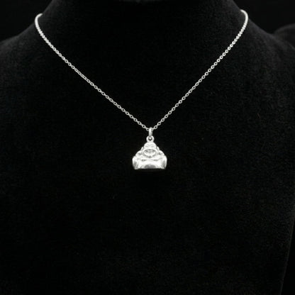 Sterling Silver 2 Sided Shiny Hollow Happy Laughing Buddha Yoga Necklace Bracelet Pendant