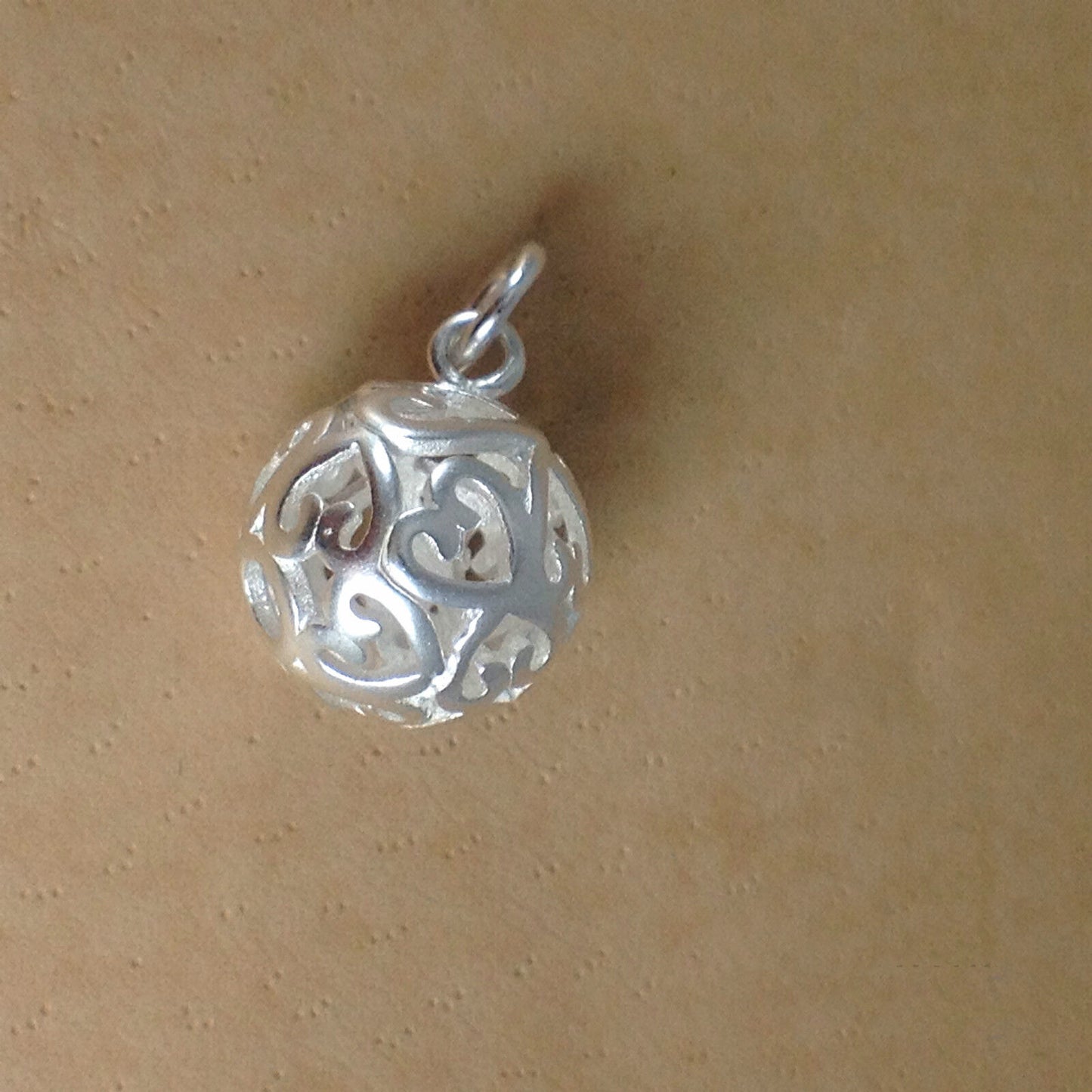 Sterling Silver Filigree 3D Love Heart Ball Charm Necklace Pendant 10mm 12mm - sugarkittenlondon