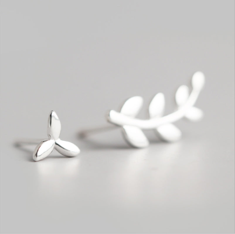 Sterling Silver Mismatch Leaf Stud Climber Stud Earrings