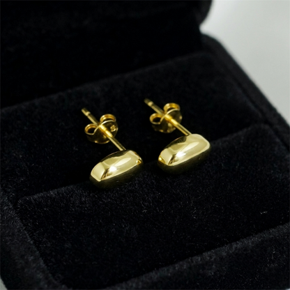 14K gold teardrop stud earrings, smooth oval drop shape