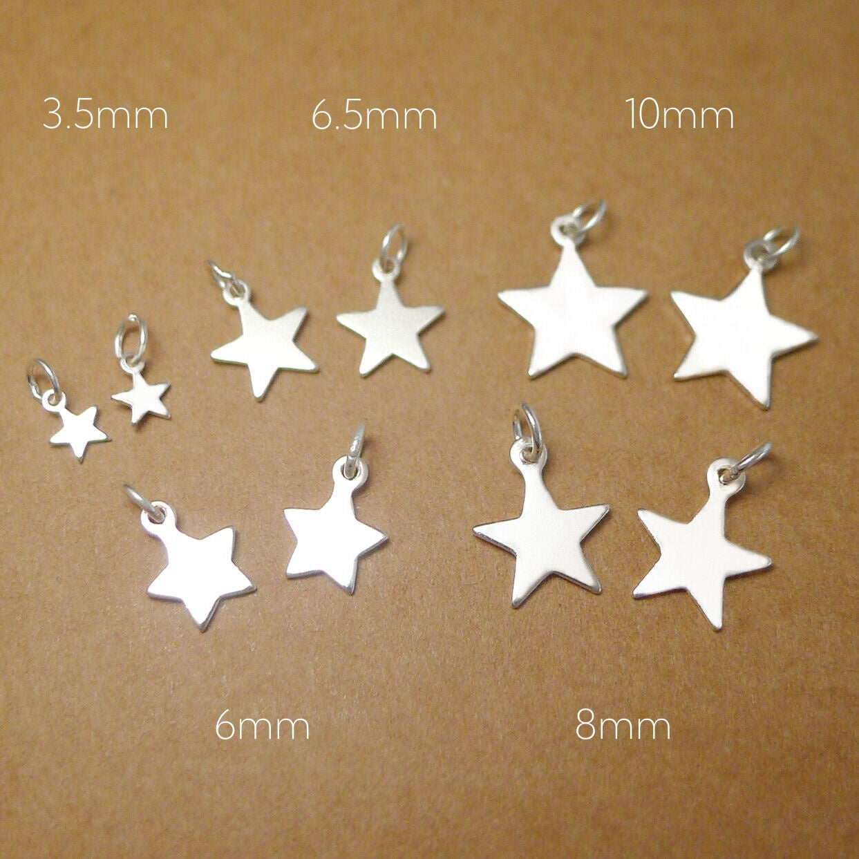 Sterling Silver Thin Lucky Star Charms Pendants 3.5 6 7.5 8 10mm - sugarkittenlondon