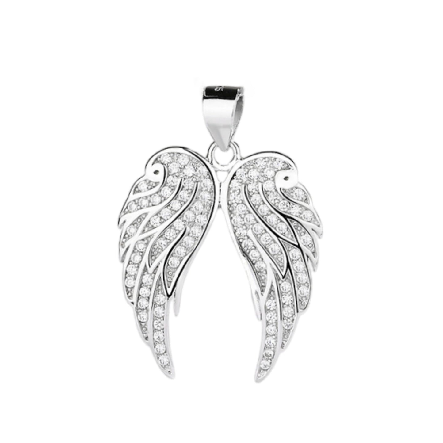 Sterling Silver Angel Feather Wing Earrings & Pendant Set with Paved CZ Stone