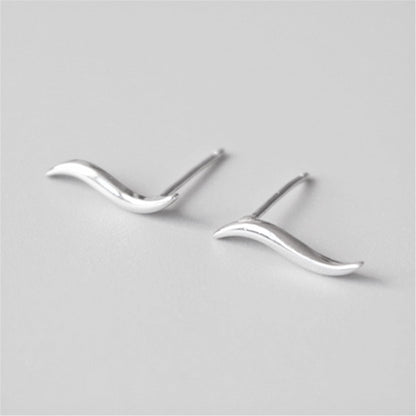 Silver wavy vine climber stud earrings with pointed post backs