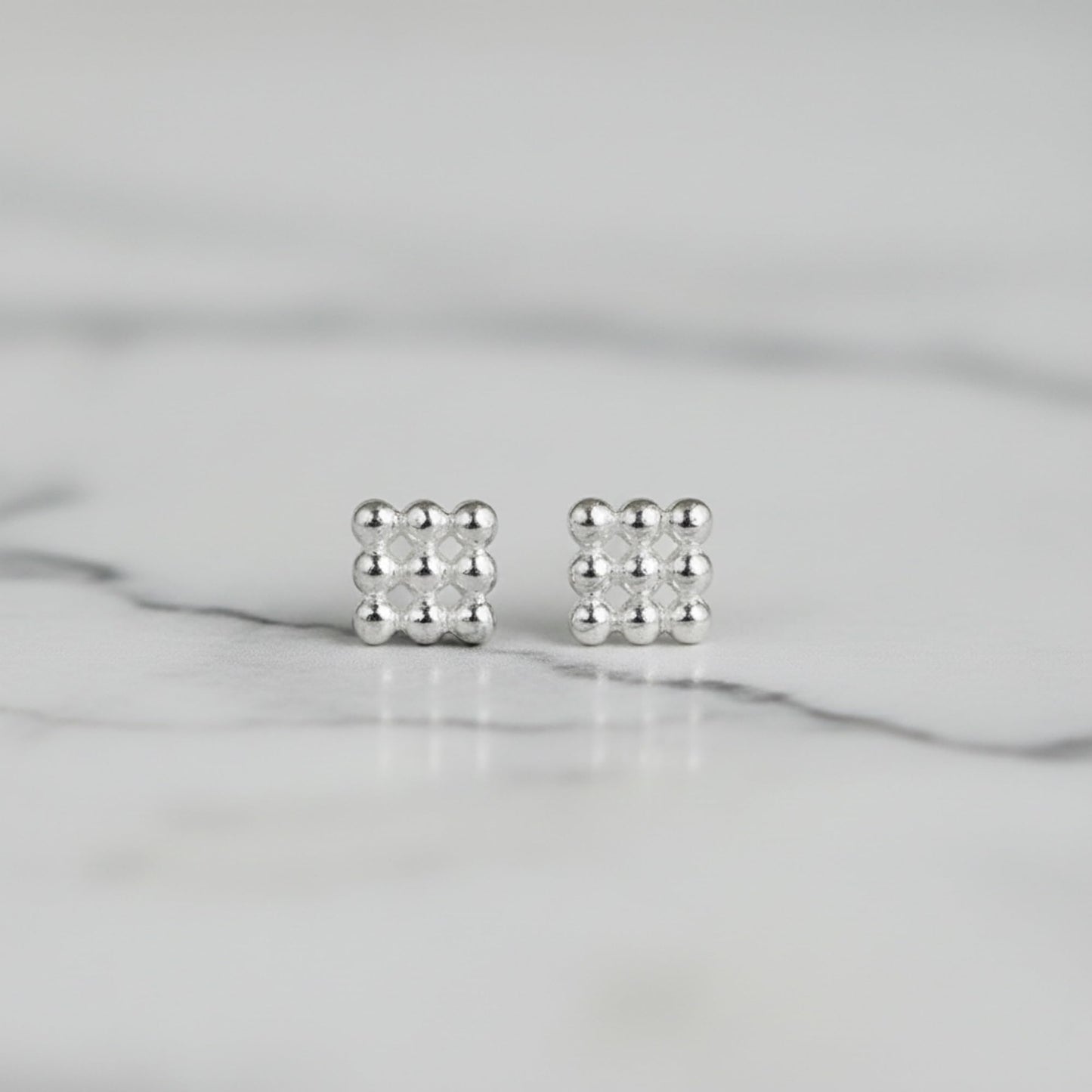 Sterling Silver Mini Square Triangle Cube Bubble Ball Bead Stud Earrings
