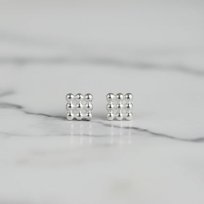 Sterling Silver Mini Square Triangle Cube Bubble Ball Bead Stud Earrings