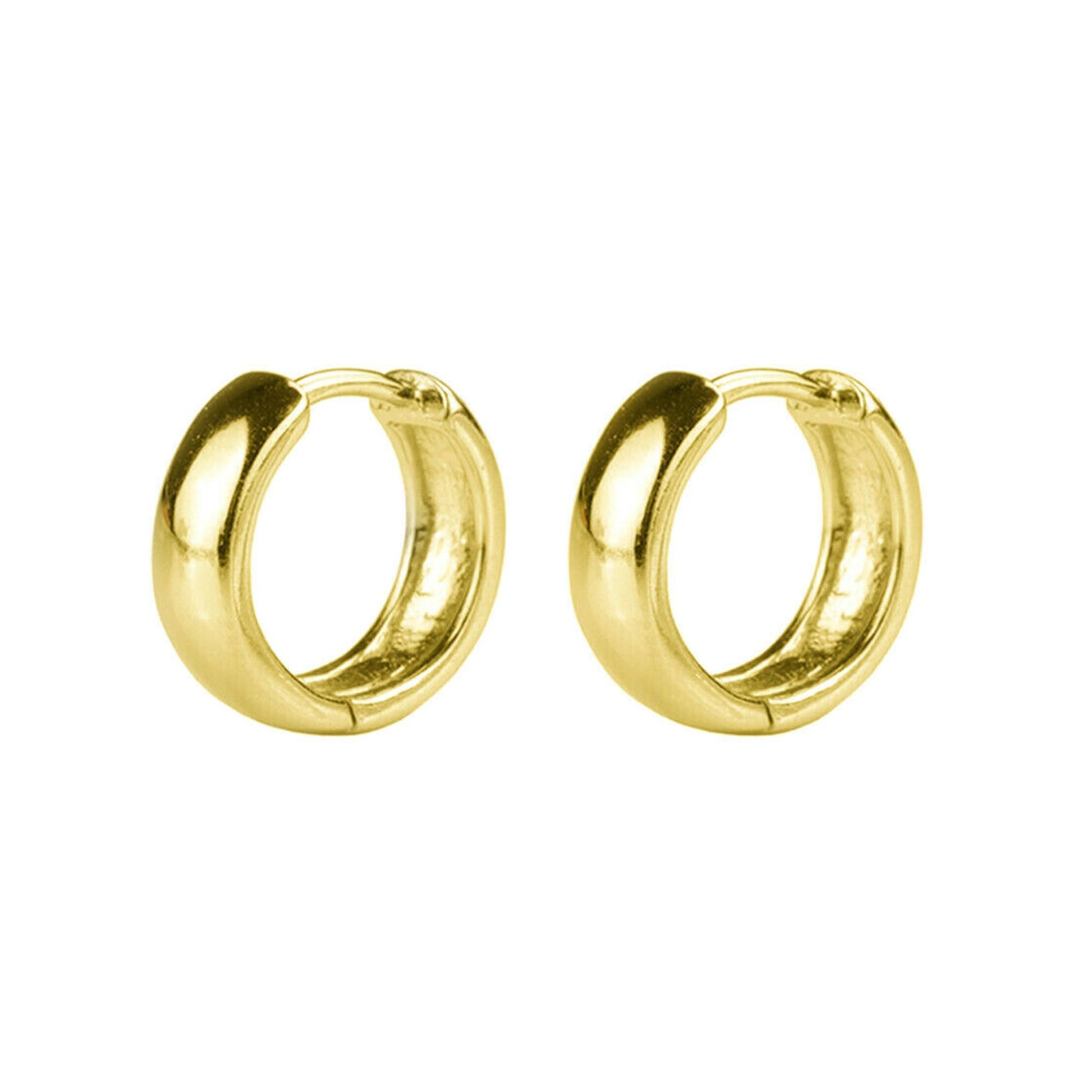Gold-tone bold huggie hoop earrings, front view with hinged closure