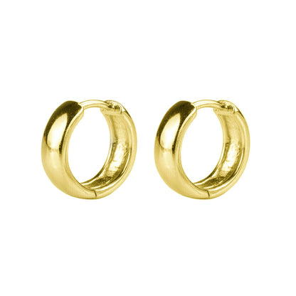 Gold-tone bold huggie hoop earrings, front view with hinged closure