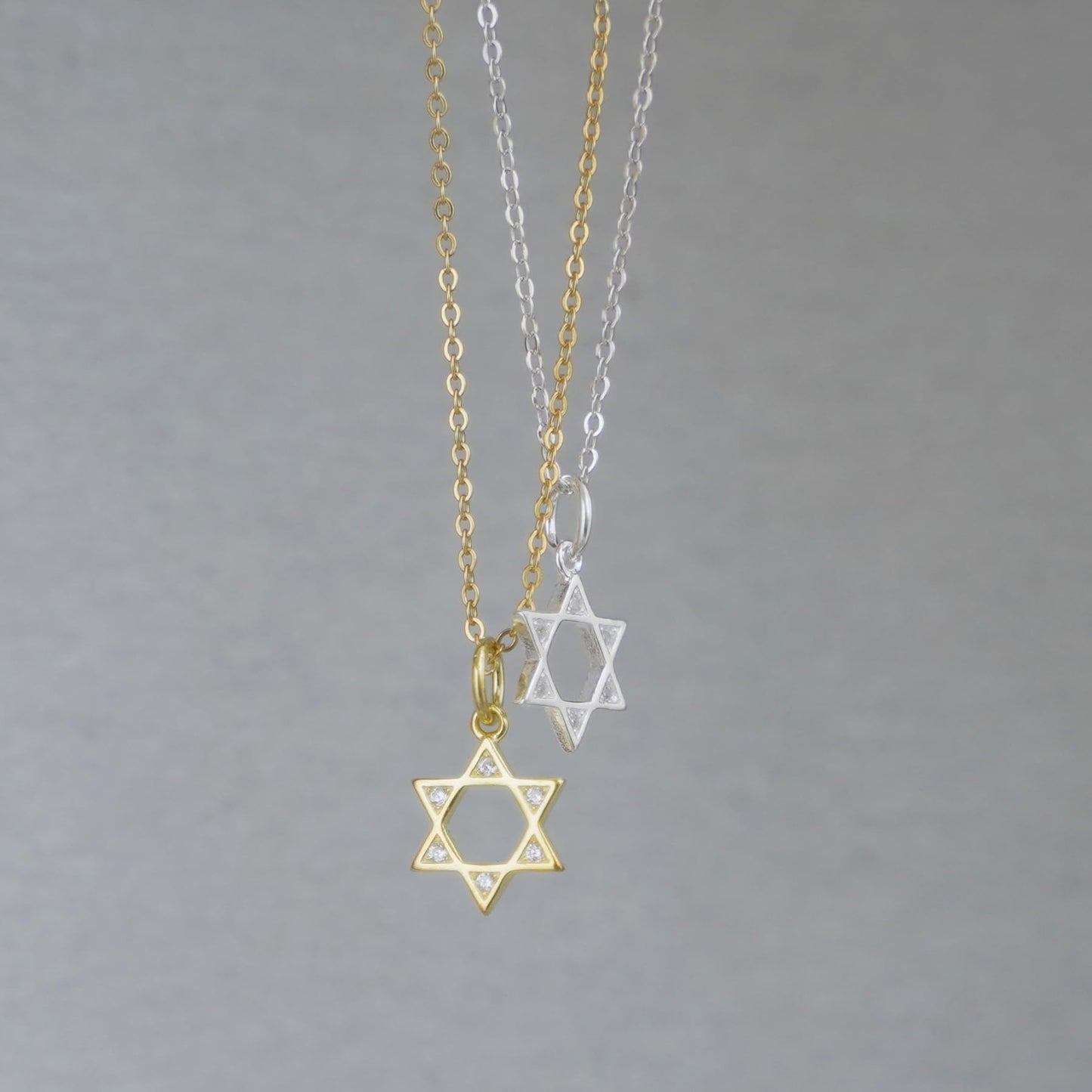 Multi-tone link chain necklace with Star of David charms, layered style