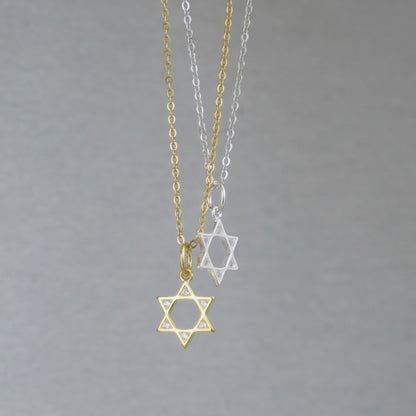 Multi-tone link chain necklace with Star of David charms, layered style