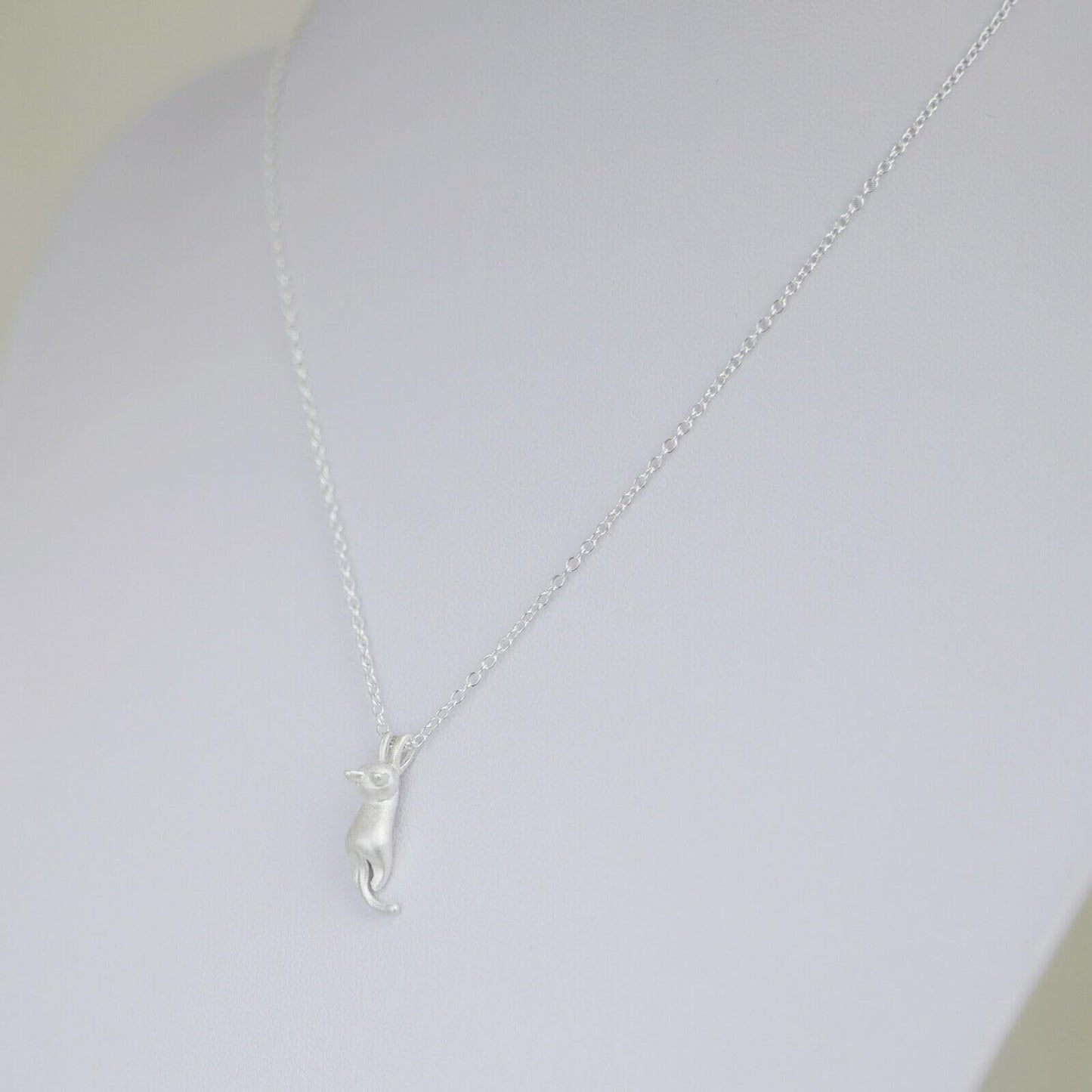 Sterling Silver Matte Hanging Cat Jumping Kitten Pendant Necklace
