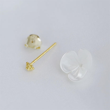 Sterling Silver Natural Mother of Pearl Shamrock Clover Flower Stud Earrings