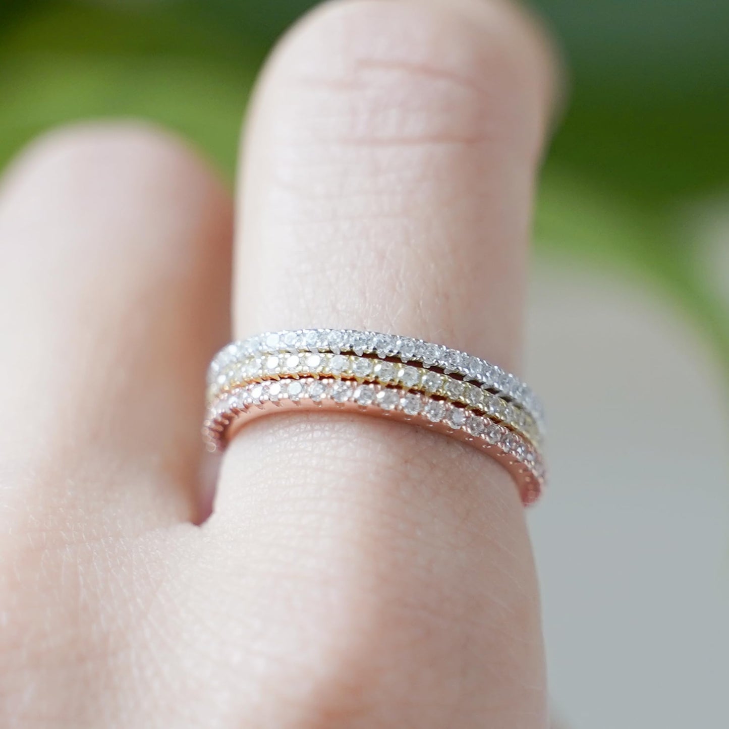 Sterling Silver Full Eternity 1.5mm Pave Set CZ Crystal Stacking Ring I - U