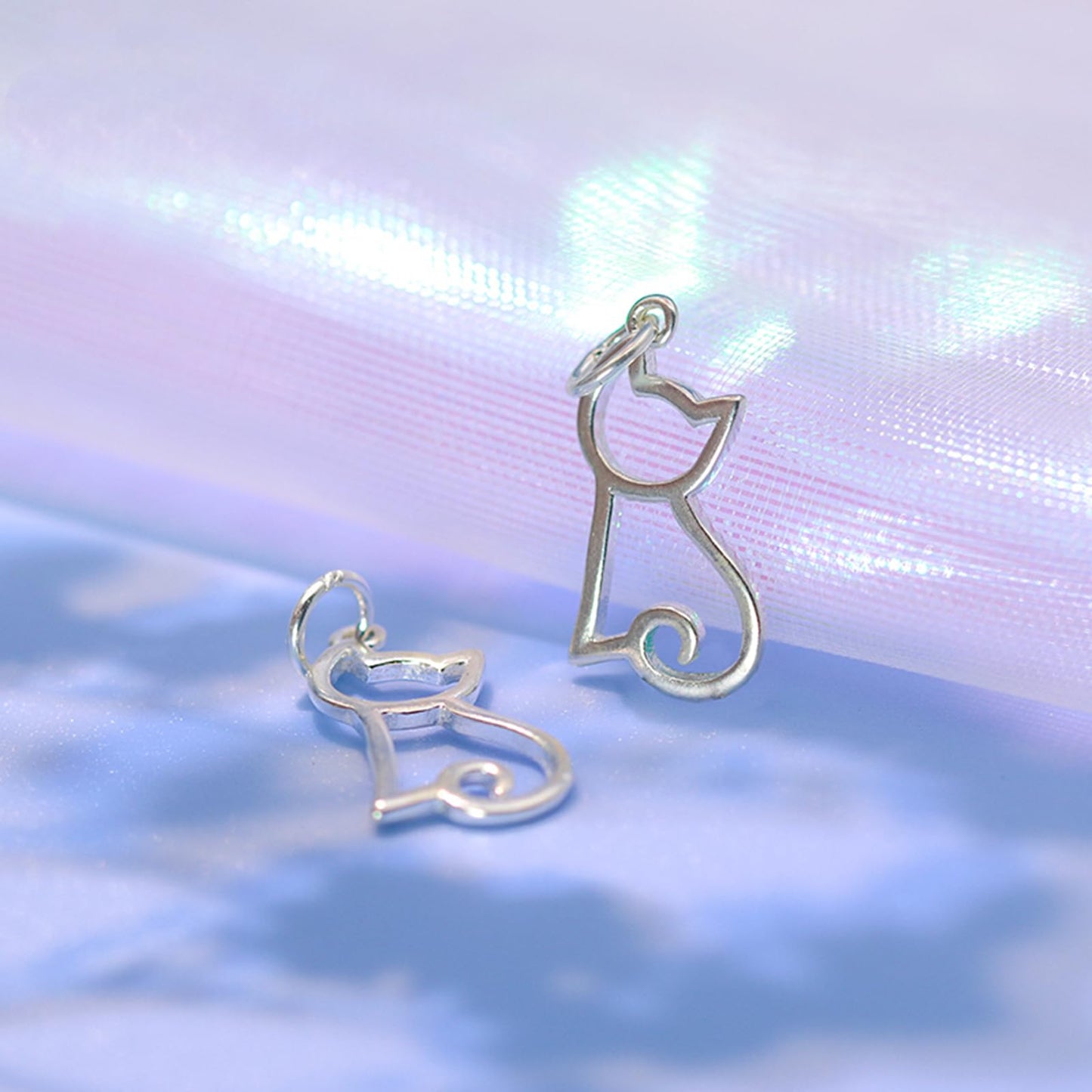 Sterling Silver Hollow Cat Kitten Charm Pendant