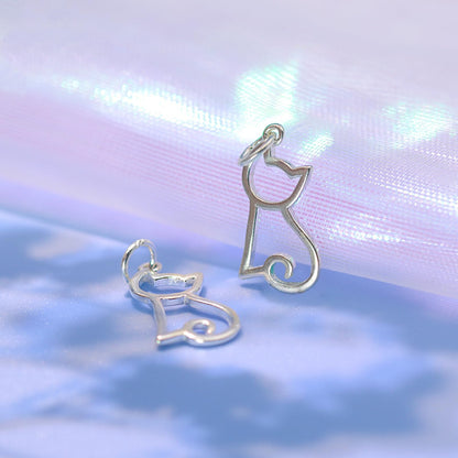 Sterling Silver Hollow Cat Kitten Charm Pendant
