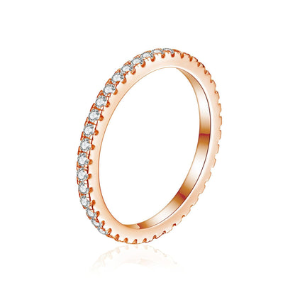 Rose Gold on Sterling Silver Full Eternity 2mm Paved CZ Crystal Band Ring I - U