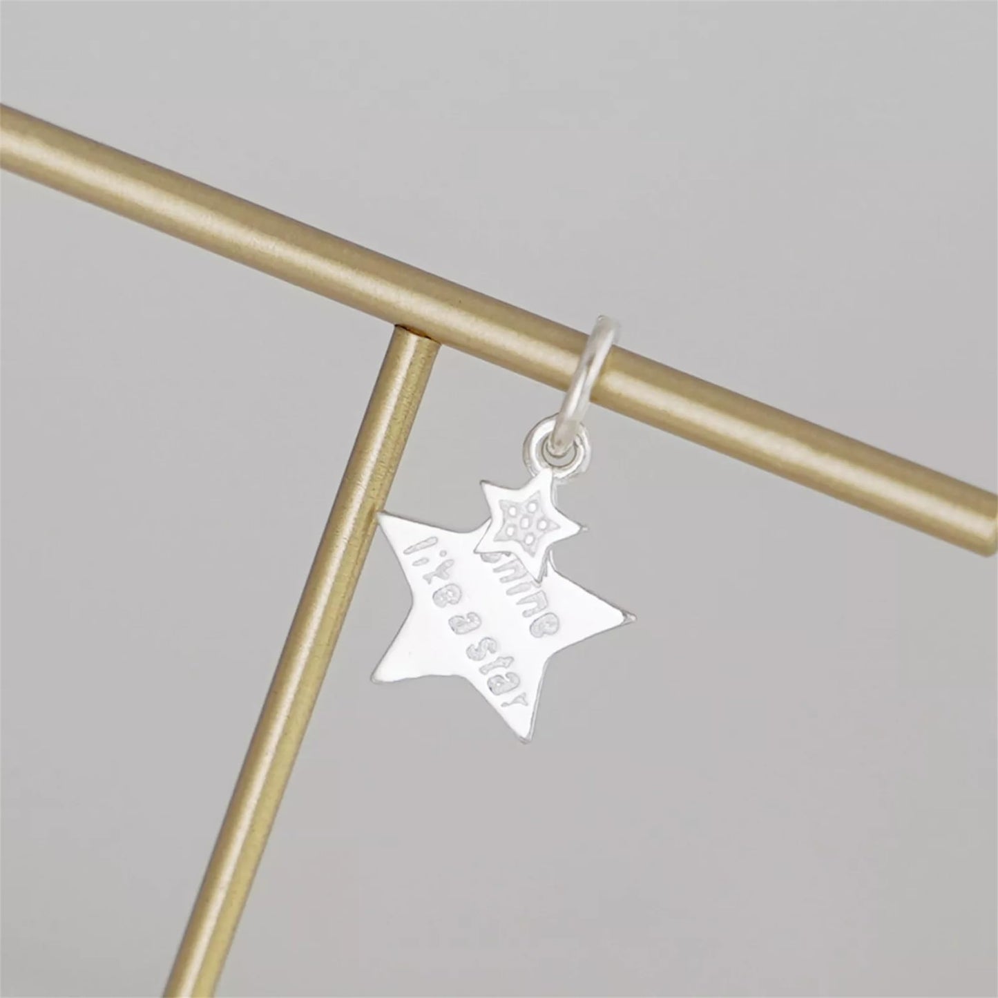 Sterling Silver Double Stars SHINE LIKE A STAR Necklace Bracelet Charm Pendant