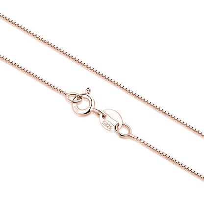 Rose gold box chain necklace with S925 clasp tag and oval links