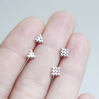 Sterling Silver Mini Square Triangle Cube Bubble Ball Bead Stud Earrings