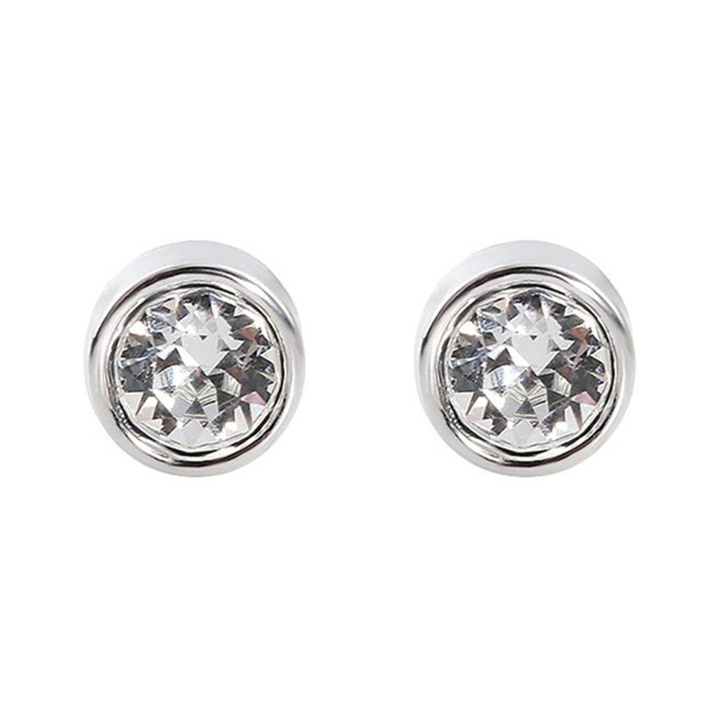Sterling Silver CZ Solitaire Stud Earrings Round Bezel Set, Simulated Diamond, 3mm-8mm, Clear & Black, Unisex