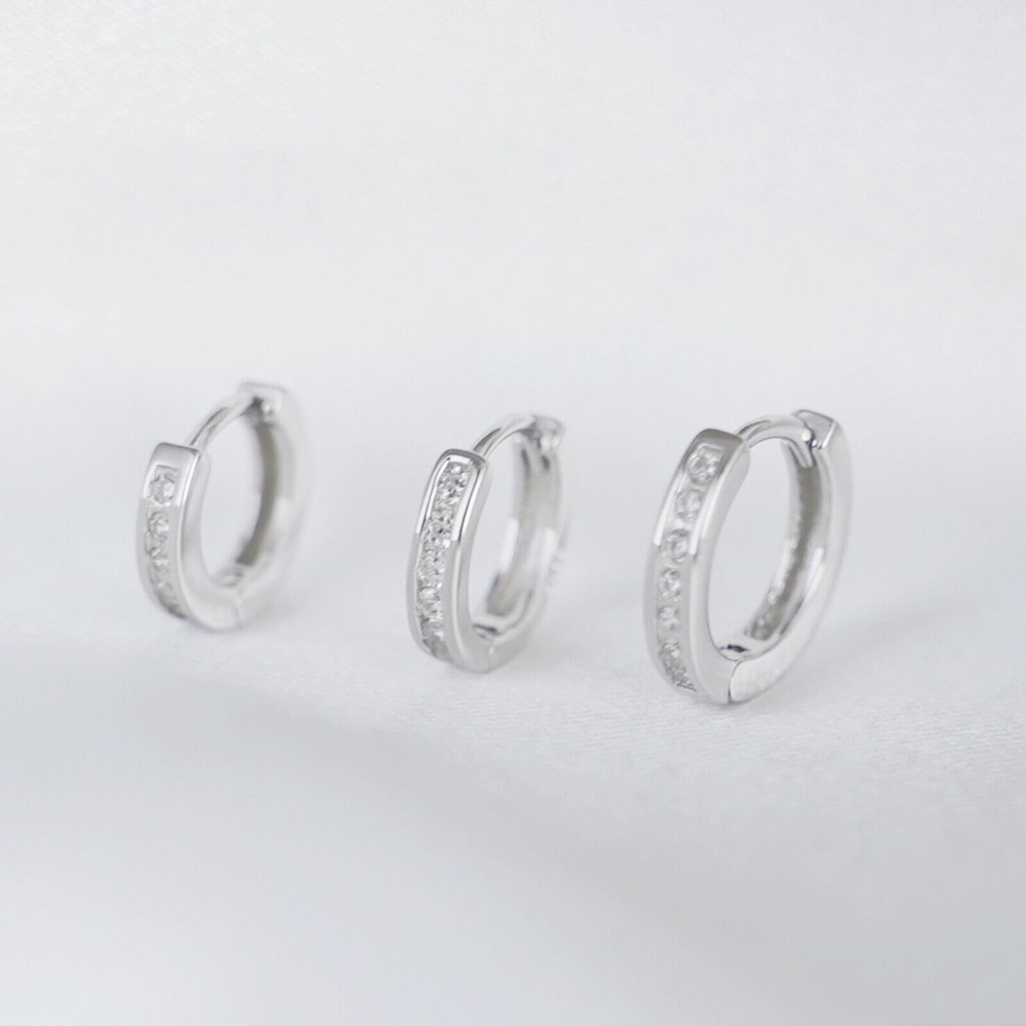 Sterling Silver 5 - 9mm Hoop Channel CZ Huggie Hinged Cuff Half Eternity Earrings