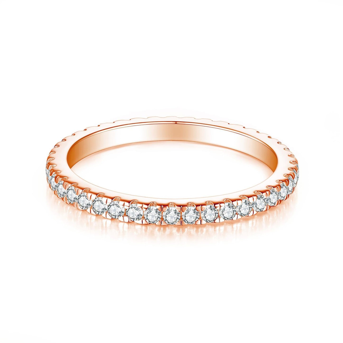 Rose Gold on Sterling Silver Full Eternity 2mm Paved CZ Crystal Band Ring I - U