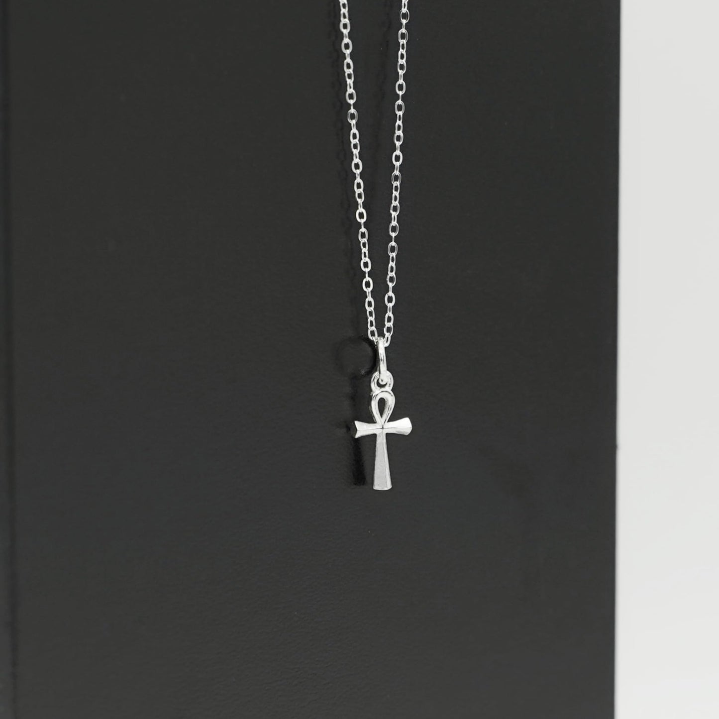 Ankh Egyptian cross pendant on silver chain, centered charm