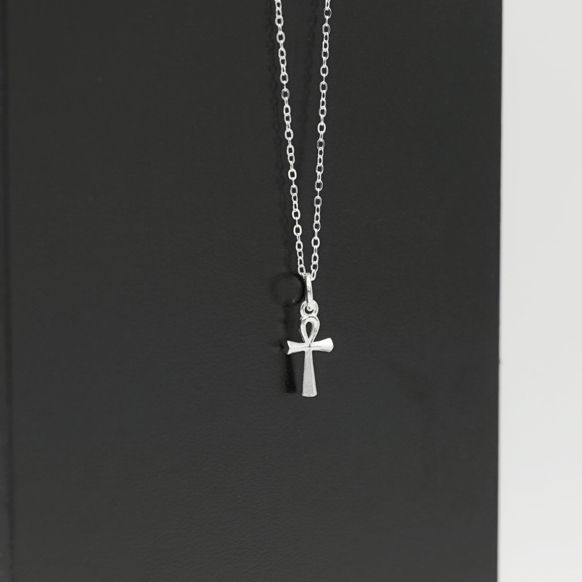 Ankh Egyptian cross pendant on silver chain, centered charm