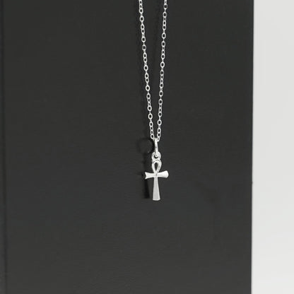 Ankh Egyptian cross pendant on silver chain, centered charm