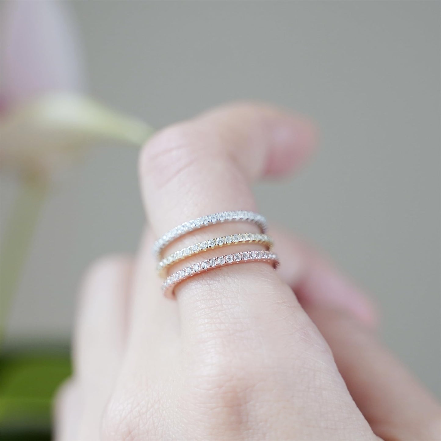 Sterling Silver Full Eternity 1.5mm Pave Set CZ Crystal Stacking Ring I - U