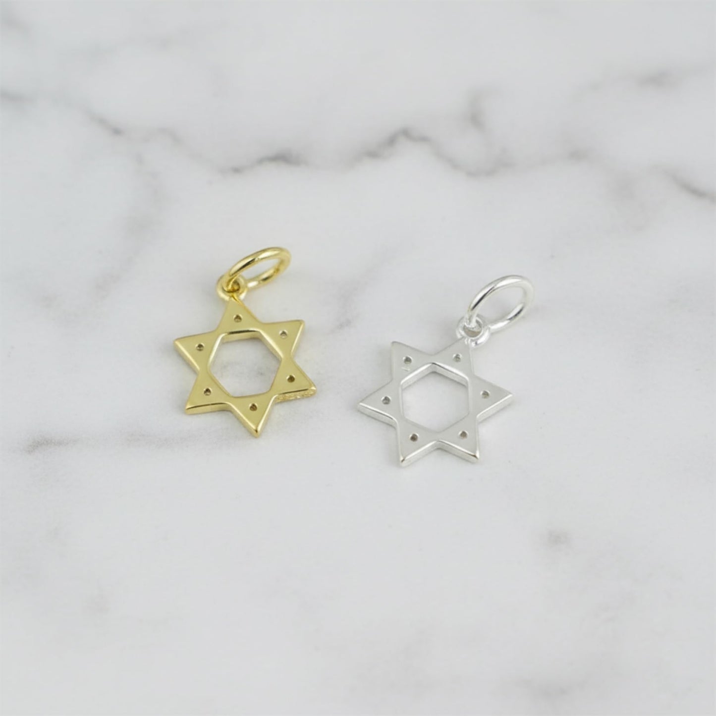 Star of David pendant charms in gold and silver tones
