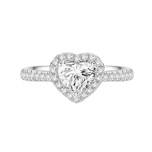 BISELTD Heart Halo Ring: heart halo with central round stone, pavé band
