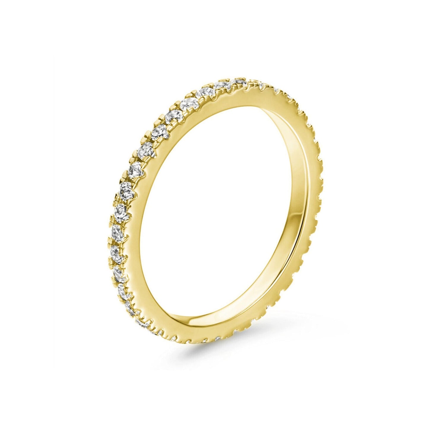 18K Gold on Sterling Silver Full Eternity 2mm Paved CZ Crystal Band Ring I - U