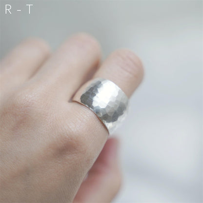 Sterling Silver Hammered Wide Dome Wrap Statement Ring K - T
