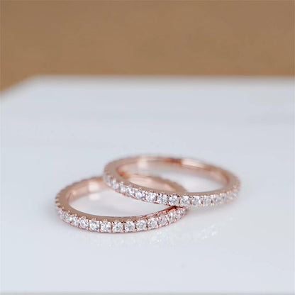 Rose Gold on Sterling Silver Full Eternity 2mm Paved CZ Crystal Band Ring I - U