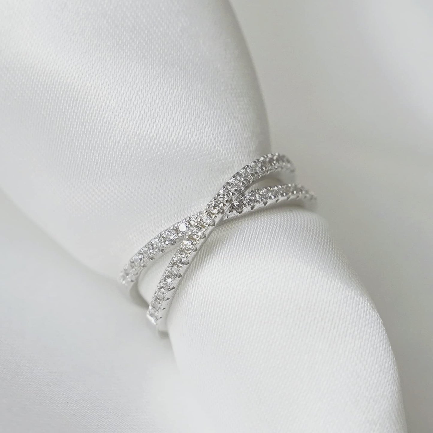 Sterling Silver Criss Cross Infinity Half Eternity 1.5mm Paved CZ Ring J - T1/2