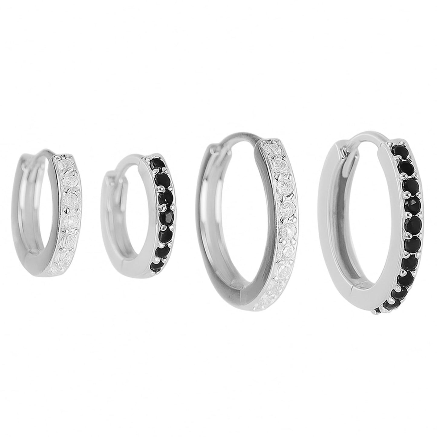 Sterling Silver 8mm 11mm Hoop Huggie White Black CZ Hinged Half Eternity Earrings