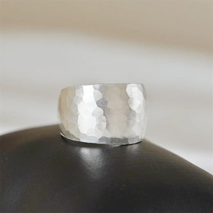 Sterling Silver Hammered Wide Dome Wrap Statement Ring K - T