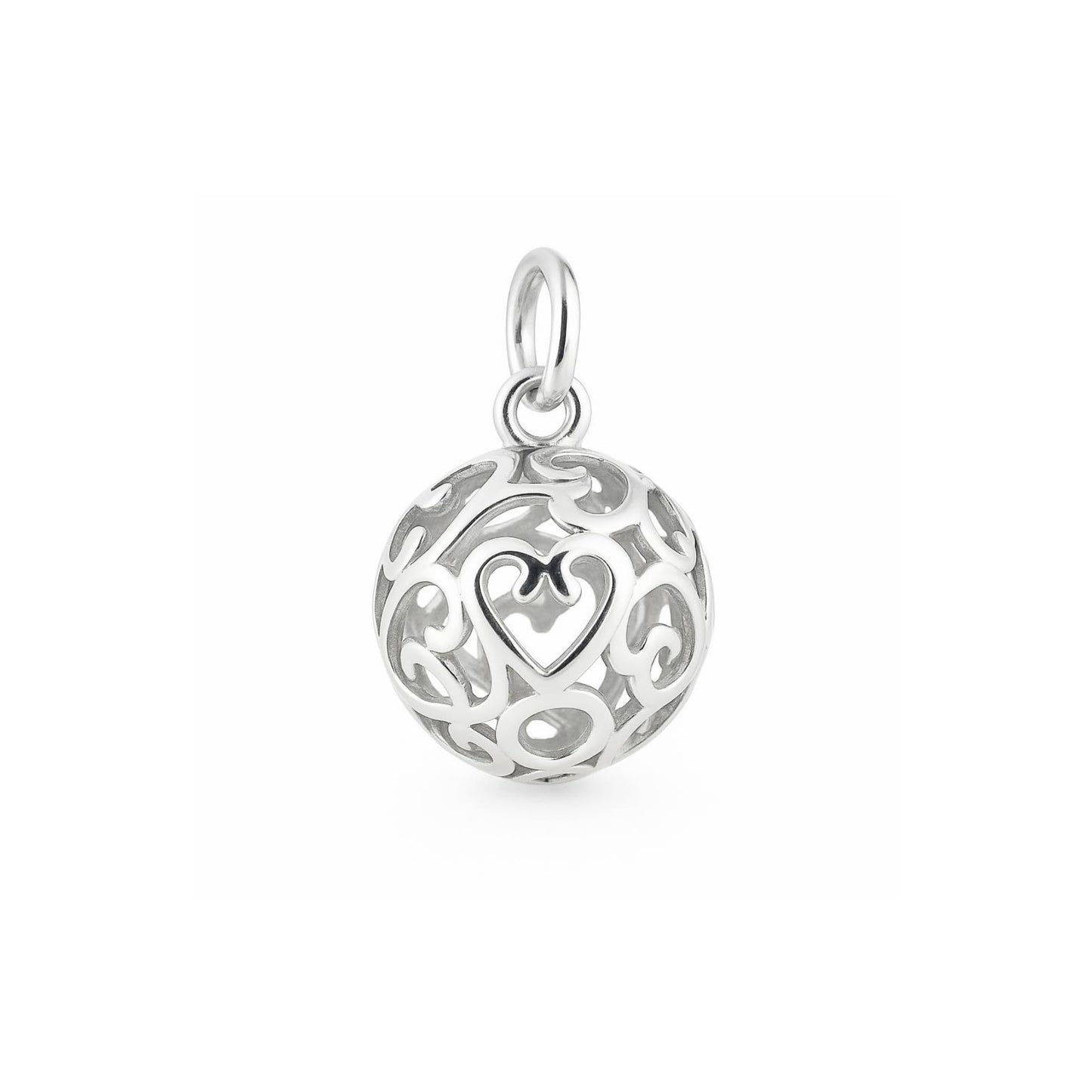 Sterling Silver 10mm Filigree 3D Love Heart Ball Charm Necklace Bracelet Pendant