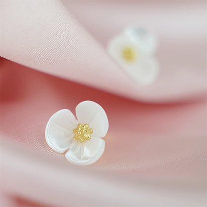 Sterling Silver Natural Mother of Pearl Shamrock Clover Flower Stud Earrings