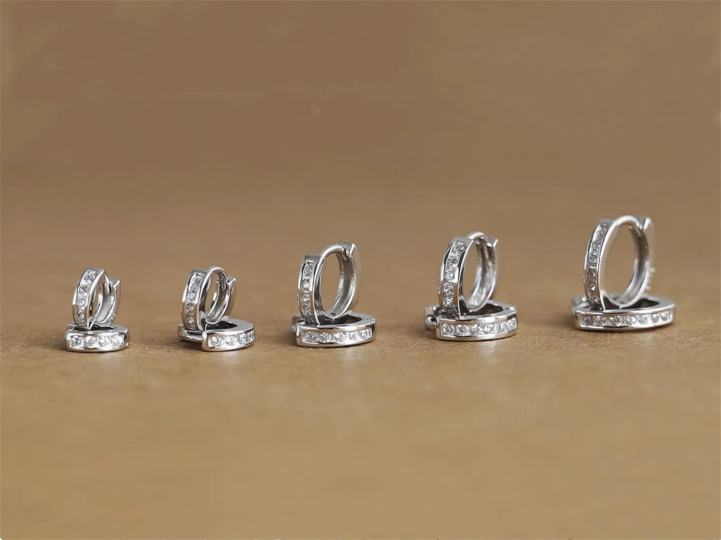 Sterling Silver 5 - 9mm Hoop Channel CZ Huggie Hinged Cuff Half Eternity Earrings