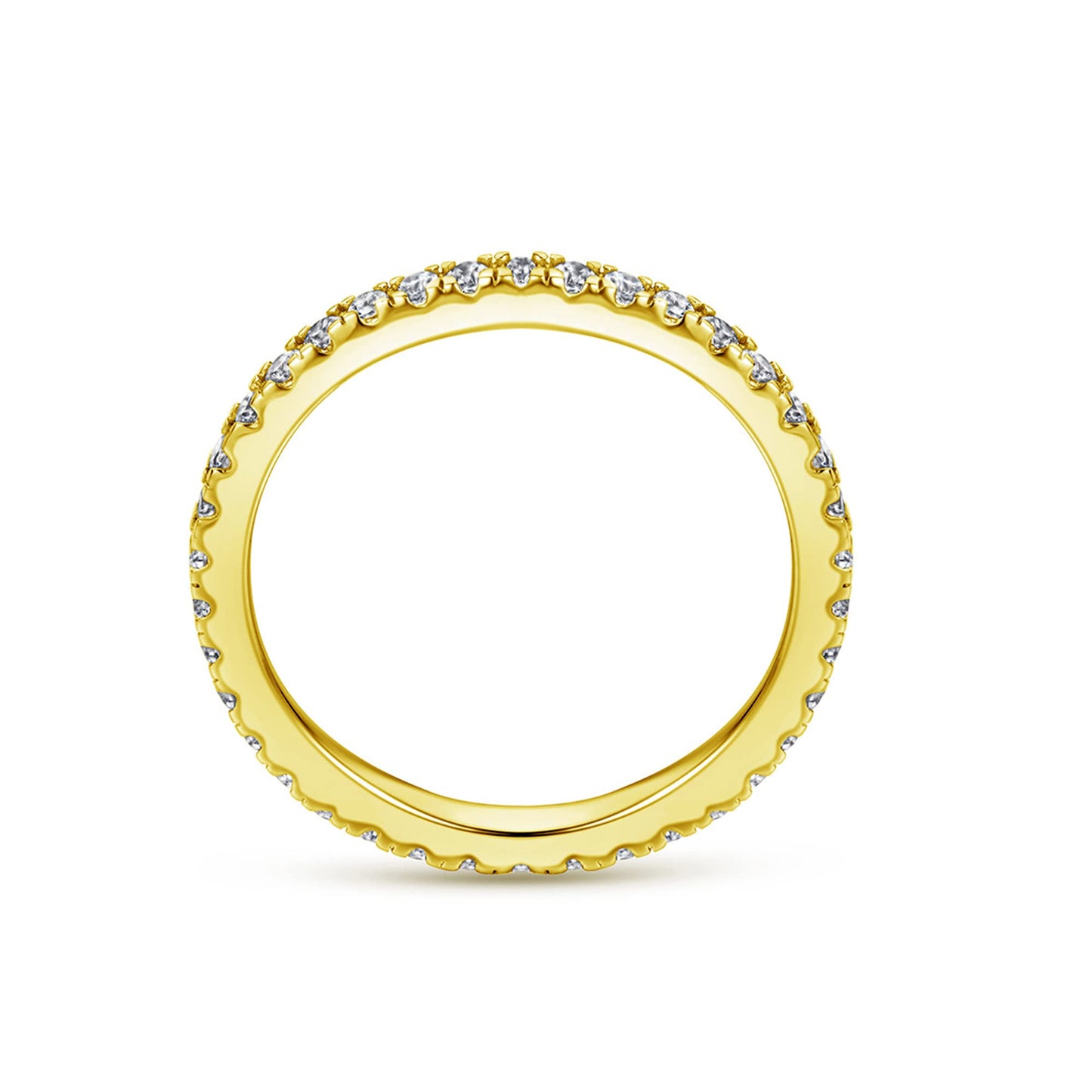 18K Gold on Sterling Silver Full Eternity 2mm Paved CZ Crystal Band Ring I - U