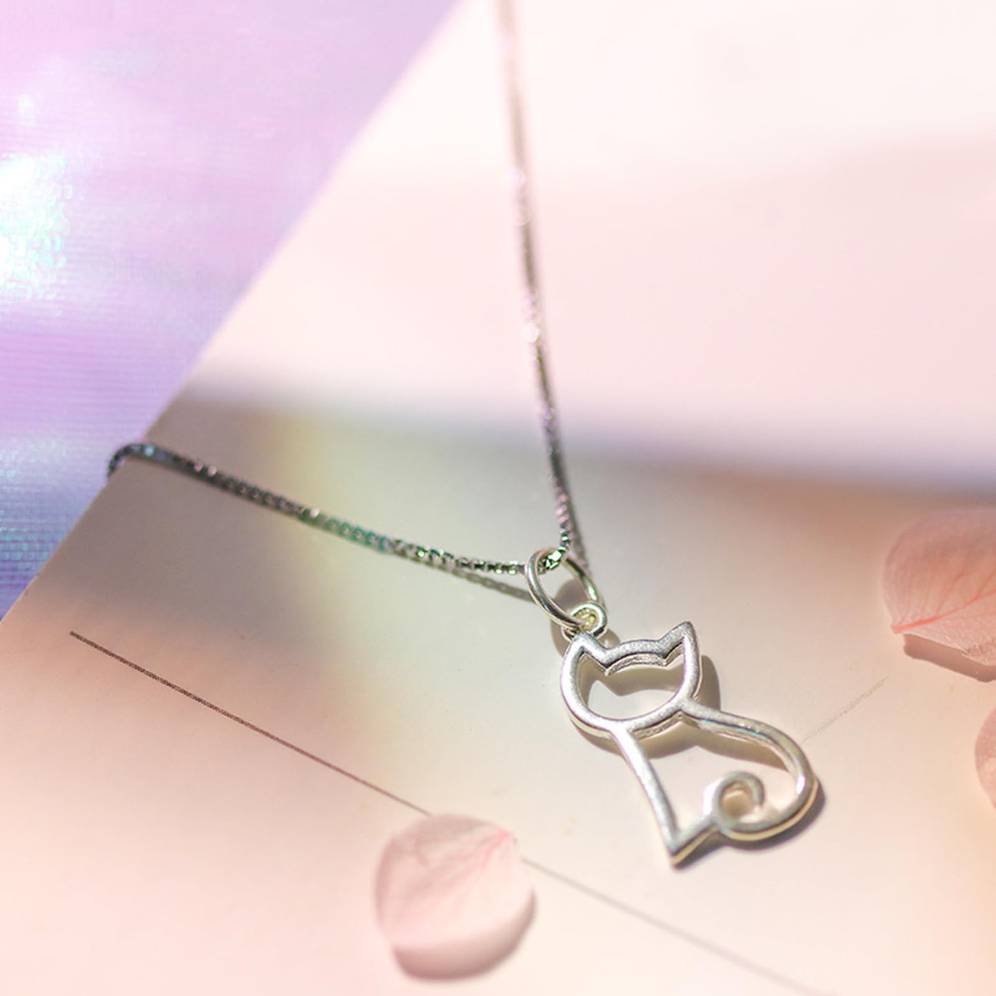 Sterling Silver Hollow Cat Kitten Charm Pendant