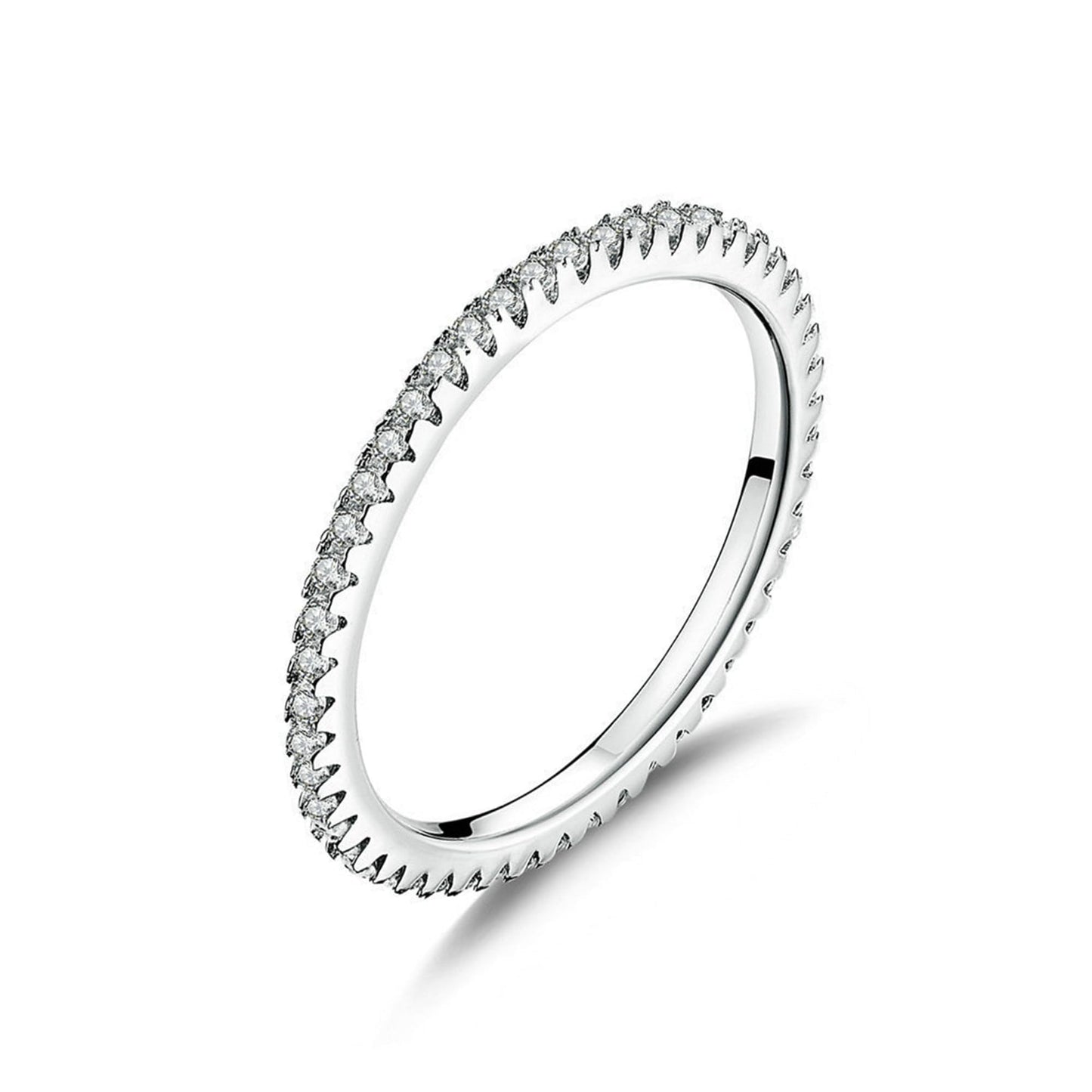 Sterling Silver Full Eternity 1.5mm Pave Set CZ Crystal Stacking Ring I - U